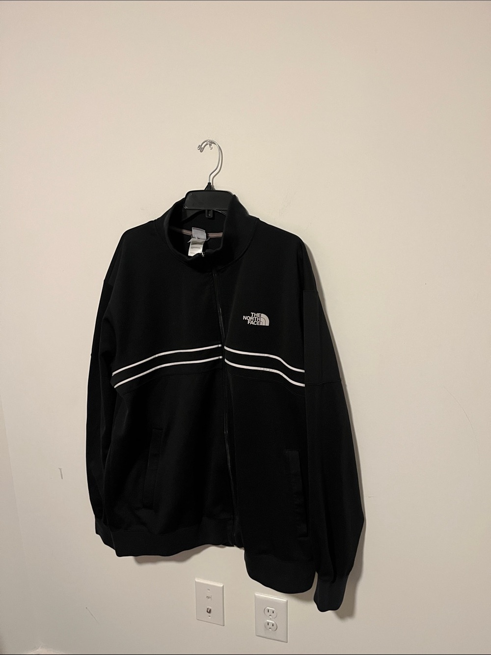 The North Face Black Zip-Up Windbreaker with White Stripes